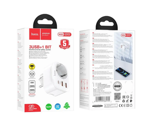 Мережевий зарядний пристрій Hoco NS3 [Розетка EU / 2xUSB / USB-C] PD QC 20W 3A White 1909-0 фото
