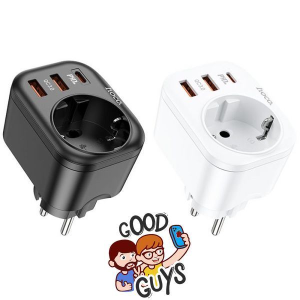 Мережевий зарядний пристрій Hoco NS3 [Розетка EU / 2xUSB / USB-C] PD QC 20W 3A Black 1909-1 фото