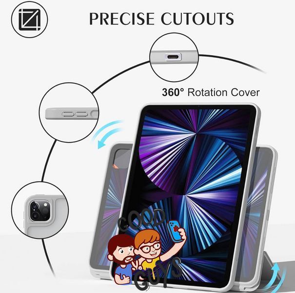 Чохол Comma для iPad Pro 11"(2024) 360 Rotation Case with Pen Holder Series Gray 2764-1 фото