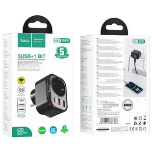 Мережевий зарядний пристрій Hoco NS3 [Розетка EU / 2xUSB / USB-C] PD QC 20W 3A Black 1909-1 фото