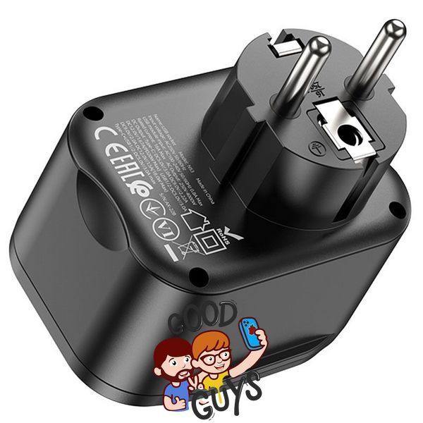 Мережевий зарядний пристрій Hoco NS3 [Розетка EU / 2xUSB / USB-C] PD QC 20W 3A Black 1909-1 фото