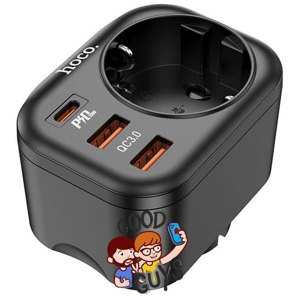 Мережевий зарядний пристрій Hoco NS3 [Розетка EU / 2xUSB / USB-C] PD QC 20W 3A Black 1909-1 фото