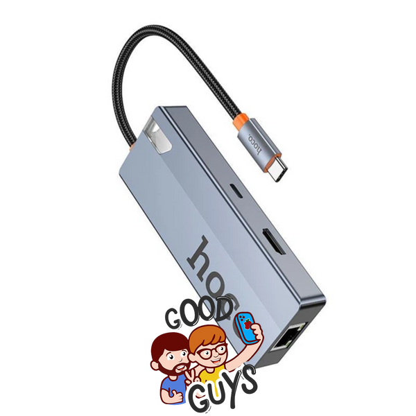 Адаптер HOCO HB51 Wow 6-в-1 Type-C to HDTV + RJ45 + PD + USB 3.0*3 Silver 4460-0 фото