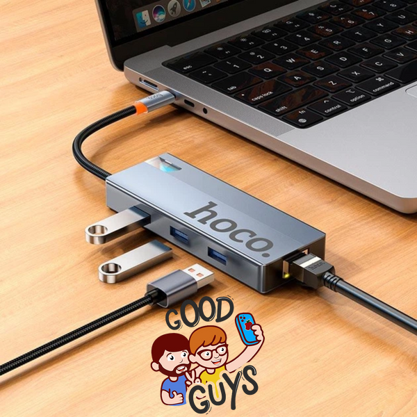 Адаптер HOCO HB51 Wow 6-в-1 Type-C to HDTV + RJ45 + PD + USB 3.0*3 Silver 4460-0 фото