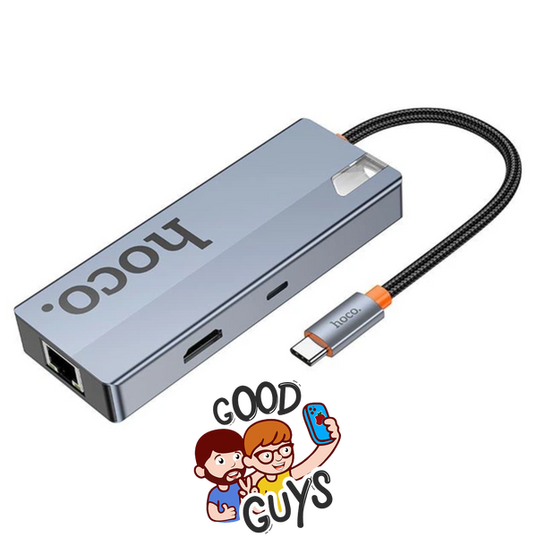 Адаптер HOCO HB51 Wow 6-в-1 Type-C to HDTV + RJ45 + PD + USB 3.0*3 Silver 4460-0 фото