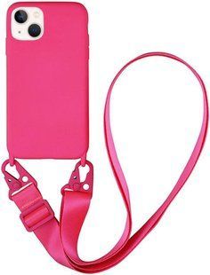 Чохол силіконовий з ремінцем Crossbody для iPhone 14 Neon Pink 1203-6 фото