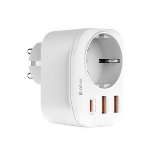 Мережевий зарядний пристрій DEVIA [Pозетка EU / 2xUSB / USB-C] PD QC 20W 2A White 2399-0 фото