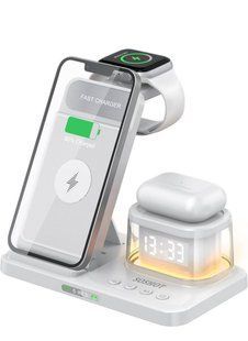 Dock Charging Station 5 in 1 with Alarm Clock & Nightlight White 2721-1 фото
