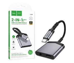 Перехідник HOCO LS39 [Type-C to USB-C+3.5mm] Metal Black 2867-0 фото