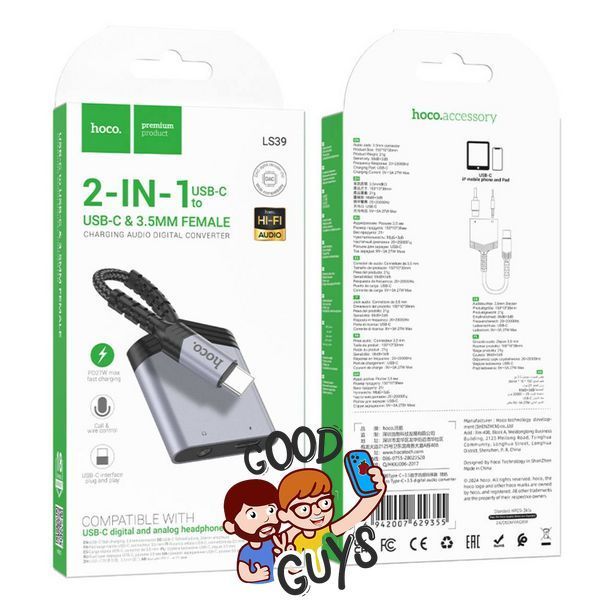 Перехідник HOCO LS39 [Type-C to USB-C+3.5mm] Metal Black 2867-0 фото