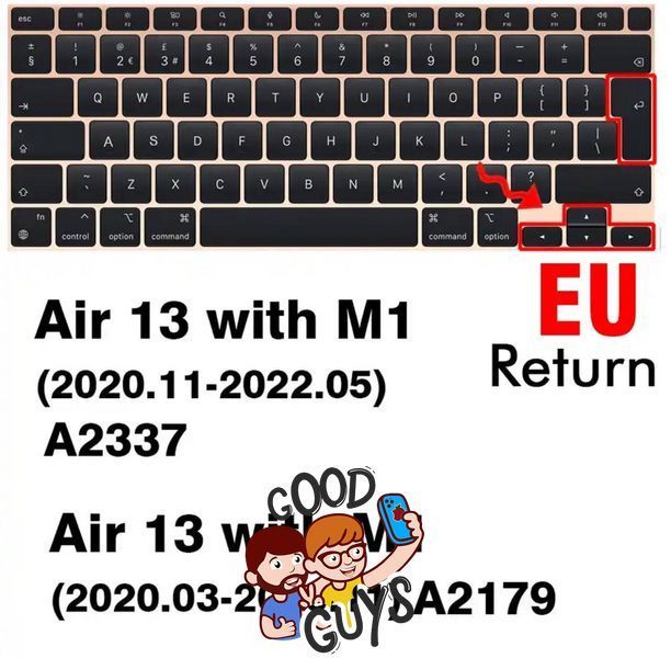 Чорна накладка на клавіатуру з літерами для MacBook Air 13" (2020) М2 Return великий 2352-1 фото