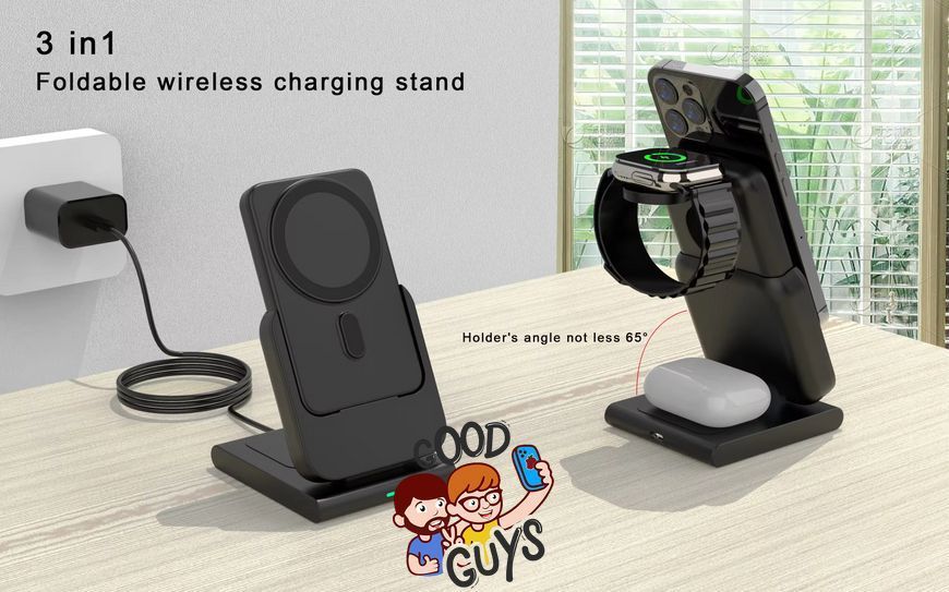 Павер банк 4в1 Magnetic Battery 5000mAh Foldable Wireless Portable Charger with Stand White 2228-0 фото