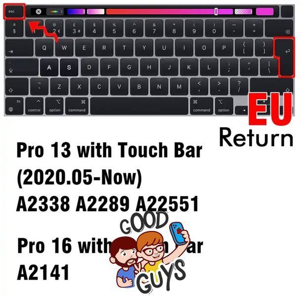 Чорна накладка на клавіатуру з літерами для MacBook Pro 13" (2020-2022) / Pro 16" (2019) with TOUCH BAR Return великий 2352-3 фото