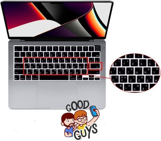 Чорна накладка на клавіатуру з літерами для MacBook Air 13.6" / Air 15" / Pro 14" / Pro 16" Return малий 2352-4 фото