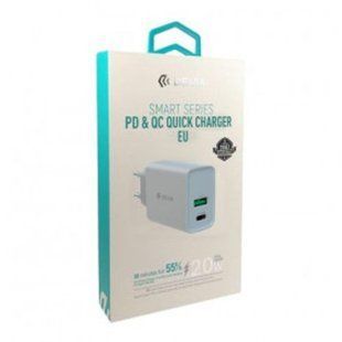 Адаптер DEVIA [USB+USB-C] Smart Series Quick Charger EU 20W White 528-0 фото