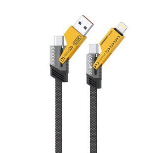 Кабель XO-NB283 [USB/2xType-C/Lightning] 4in1 Braided Charging Data Cable Black/Yellow 2858-0 фото