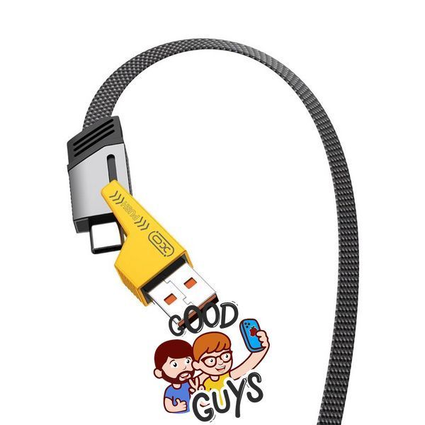 Кабель XO-NB283 [USB/2xType-C/Lightning] 4in1 Braided Charging Data Cable Black/Yellow 2858-0 фото