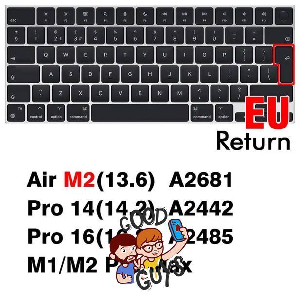 Чорна накладка на клавіатуру з літерами для MacBook Air 13.6" / Air 15" / Pro 14" / Pro 16" Return великий 2352-5 фото