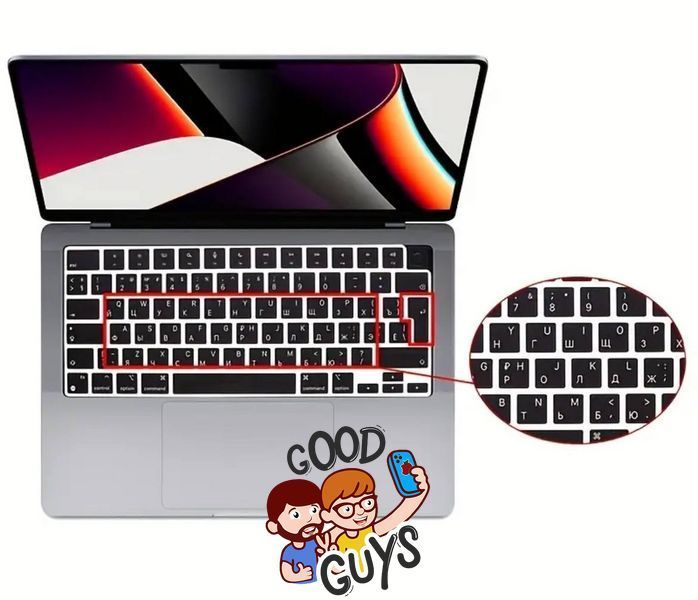 Чорна накладка на клавіатуру з літерами для MacBook Air 13.6" / Air 15" / Pro 14" / Pro 16" Return великий 2352-5 фото
